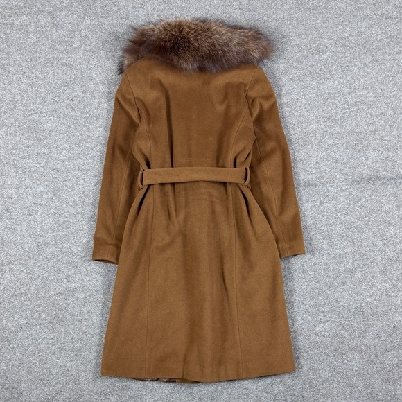 Ellen Tracy Brown Wool Long Belted Wrap Coat Women’s 8 Removable Fox Fur Collar - Picture 2 of 14